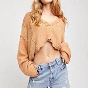 Free People Tera Cropped Cardigan Sweater 100% Cotton Terra Cotta Size S